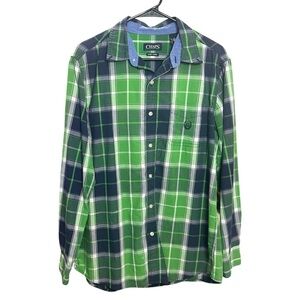 !SOLD! CHAPS Men Green Plaid Casual Button Down Short Long Sleeves size Medium